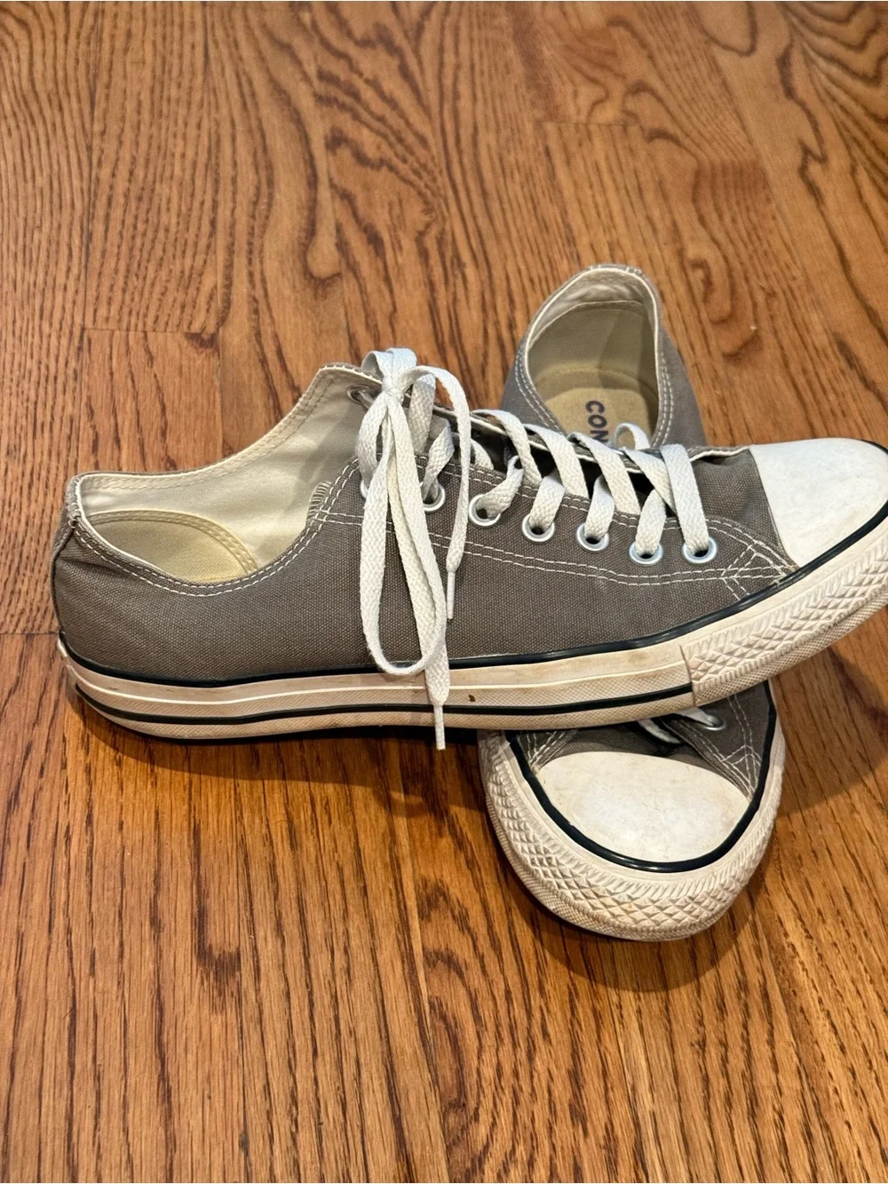 Converse Low Top Canvas Sneakers in Grey with White Accents - Picture 2 of 3